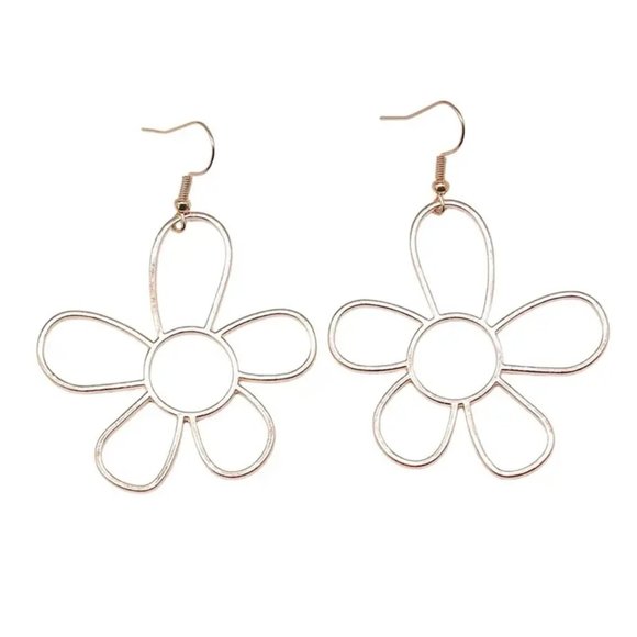 Jewelry - Silvery Hollow Flower Design Hook Dangle Earrings Retro Simple Style Zinc Alloy